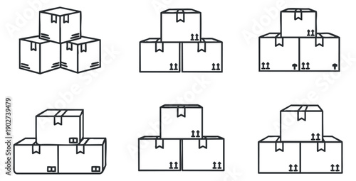 A collection of stacked boxes in outline vector style, suitable for logistics and shipping design projects
