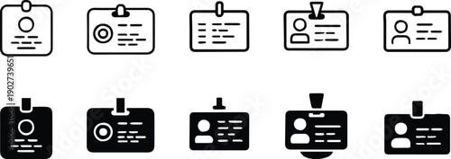 id card badge icon vector outline and solid style collection