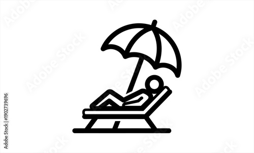 Person relaxing on a beach chair under an umbrella, enjoying a peaceful vacation.
