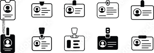 id card badge icon vector outline silhouette and solid glyph set