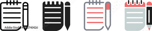 notepad icon pack pencil journal memo vector illustration set