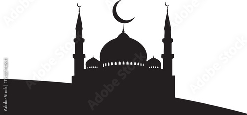 Islamic mosque silhouette on landscape Ramadan vector illustration