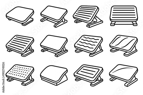 Curve textured mesh crest footrest support under rod vector icon outline desk