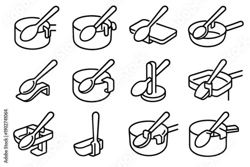 Spoon stand holder icons edge support rest cooking icon vector drip utensil