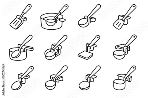 Spatula grip clamp clip vector icons icon rest utensil ladle cooking edge