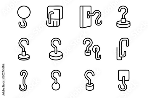 Icons cabinet metal hanger magnet hook hanging steel fridge magnetic icon vector