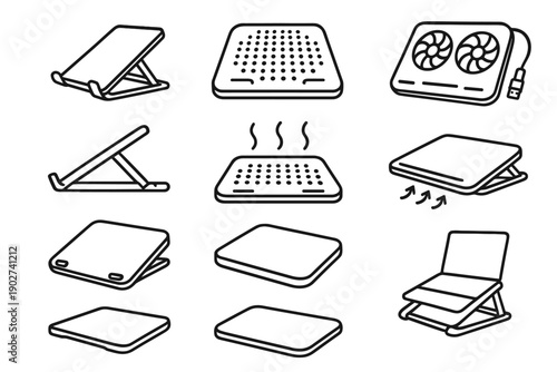Laptop workstation vector usb cooler airflow icons integrated dispersion vented frame icon