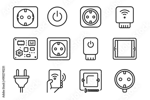 Outlet smart safety insulation vector socket board ring wall screws power icon