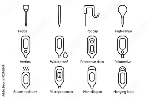 Heat thermometer vertical vector digital protective icon glass pot temperature unit