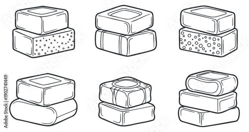 A collection of stacked soap bars in outline minimalist vector style, suitable for beauty and personal care branding