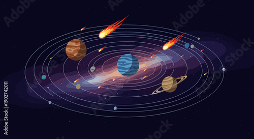 A serene cosmic scene evokes wonder and curiosity, perfect for space-themed content or dreamy visuals.