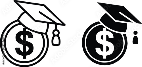 scholarship vector graduation cap with dollar sign circle icons