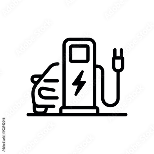 A hand inserting an electric vehicle charging plug into a charging station with a lightning bolt symbol