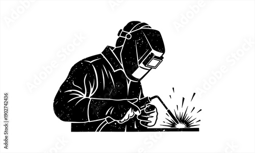 Skilled welder working with sparks flying in a professional industrial setting.