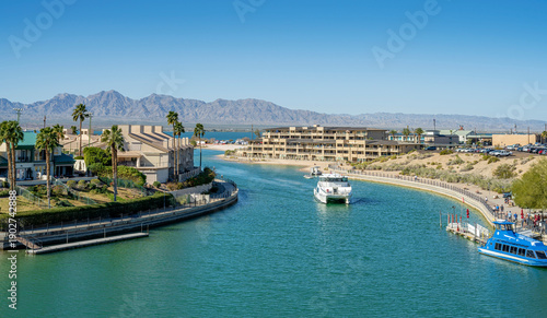 Lake Havasu city Arizona waterfront and landscape of the city.