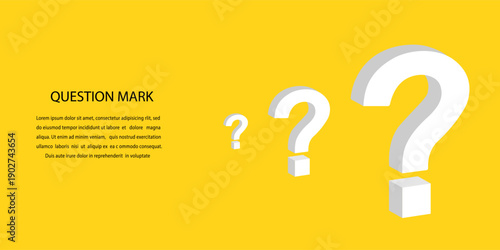 Question marks on a yellow background with text about picking and time indicating curiosity and inquiry in design settings. QFA vector