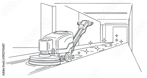 A floor cleaning machine in outline vector style, ideal for cleaning service branding and maintenance illustrations