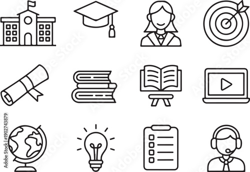 education icons set line icons for school learning and study