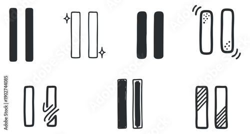 A collection of various line icons in black and white minimalist vector style, suitable for graphic design and digital projects