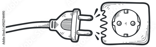 An electric plug connecting to a socket in a black and white minimalist vector style, ideal for technology and electrical design projects