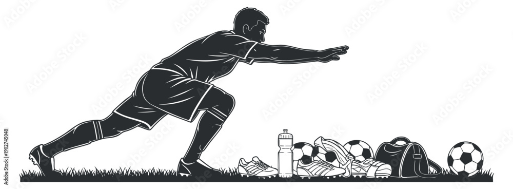 Fototapeta premium A soccer goalkeeper diving to save a goal in black and white vector style, ideal for sports-related designs