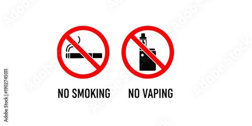 no smoking, no vaping, cigarette, electronic cigarette, vape, prohibited, forbidden, warning, health, air, restroom, bathroom, sign, signage, icon, symbol, pictogram, vector, silhouette, flat, black a