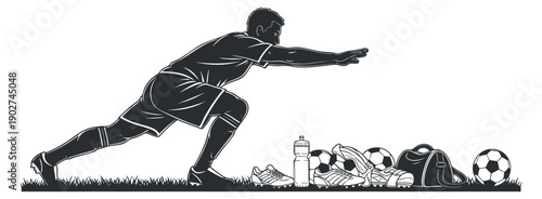 A soccer goalkeeper diving to save a goal in black and white vector style, ideal for sports-related designs