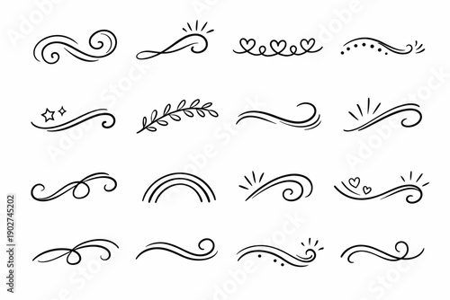 Quirky icon warm flourish set expressive vector curl lighthearted accent embellish ornament