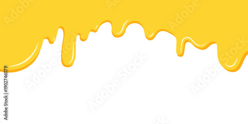 Flowing honey or melted caramel in wavy shape. Abstract dripping yellow liquid isolated on white background. Sweet design element for food and dessert themes