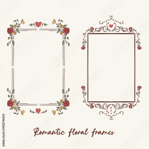 Romantic Rococo Wedding Invitation with Ornate Floral Frame, Classic Baroque Style Luxury Decorative Border Vector. Hand drawn vector illustration.