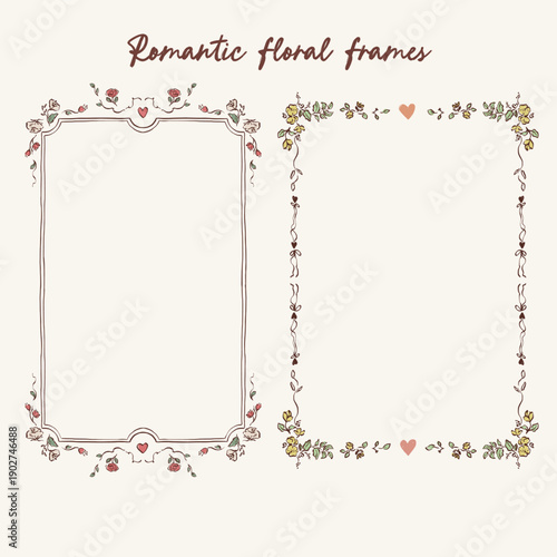 Vintage Rococo Wedding Invitation Frame with Floral and Botanical Ornaments, Luxury Baroque Romantic Wedding Design. Hand drawn vector illustration.