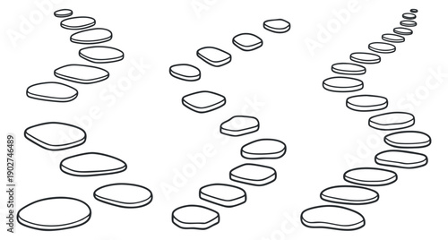 A set of outlined stones creating a winding pathway in minimalist vector style, suitable for nature-themed designs and wellness projects