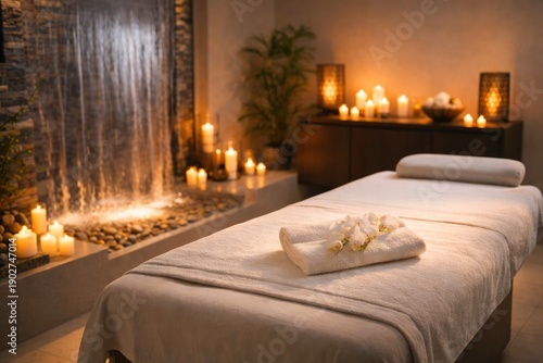 Wallpaper Mural Relaxing spa massage room with candles and soft lighting Torontodigital.ca