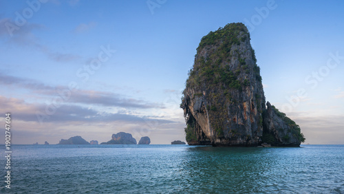 sunset from railay beach, princess cave in krabi in thailand