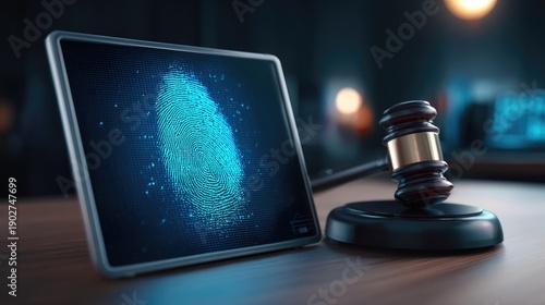 Wallpaper Mural Digital Forensics and Cyber Law Concept with Fingerprint and Gavel Torontodigital.ca