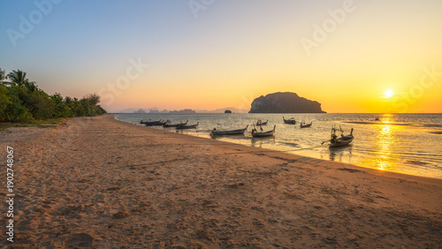 sunset at the beach on tropical island ko yai yai in thailand