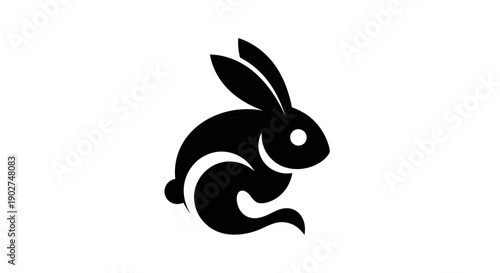 Black rabbit silhouette isolated on white