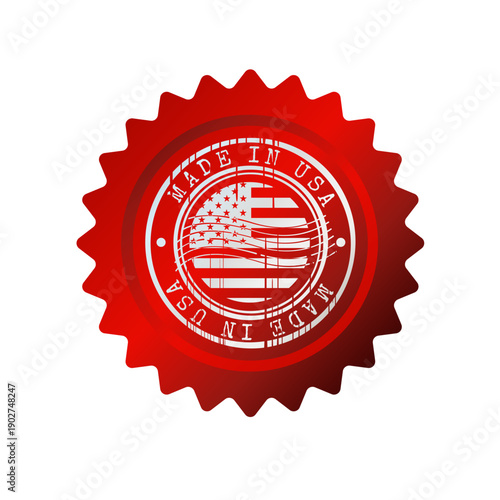 Made in USA red seal with american flag and grunge stamp texture, vector illustration
