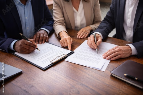 Wallpaper Mural Business partners reviewing and signing legal contract at office meeting table Torontodigital.ca