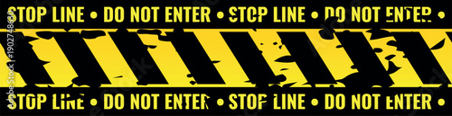 Stop line yellow tape. Protection black stripe