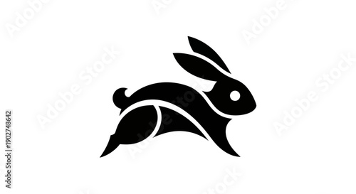Black rabbit silhouette on white background