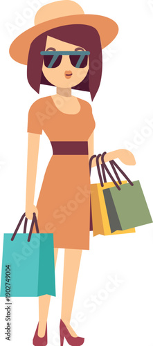 Woman with shopping bags. Happy customer or shopaholic character