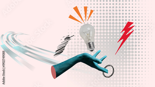 Creative Energy: A Hand Reaching Toward A Bright Lightbulb Symbolizing Idea, Innovation, and Change