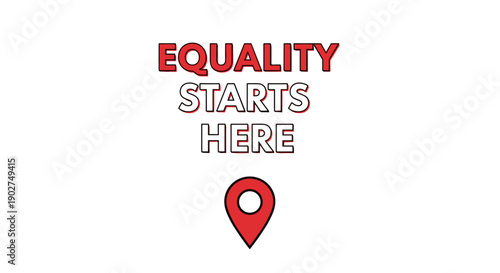 A modern vector graphic illustration promoting equality with a bold red and white design