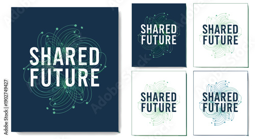 A set of vector graphics illustrating the concept of a shared future with modern design elements