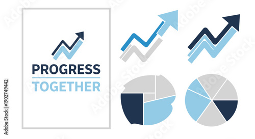 A vector graphic illustration of progress together with charts and graphs