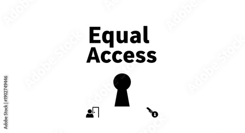 A minimalist vector graphic illustrating equal access with a keyhole and icons on a