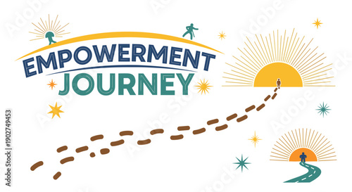 A vibrant empowerment journey illustration with a sun and a path