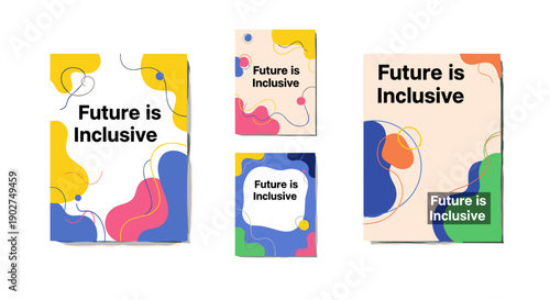 A set of colorful business cards with the phrase Future Is Inclusive