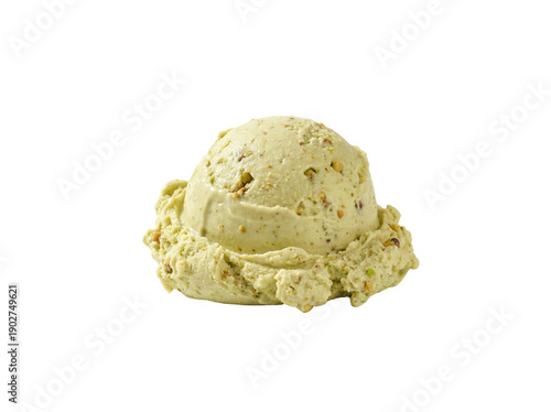 Italian pistachio gelato scoop dessert, isolated png on transparent background